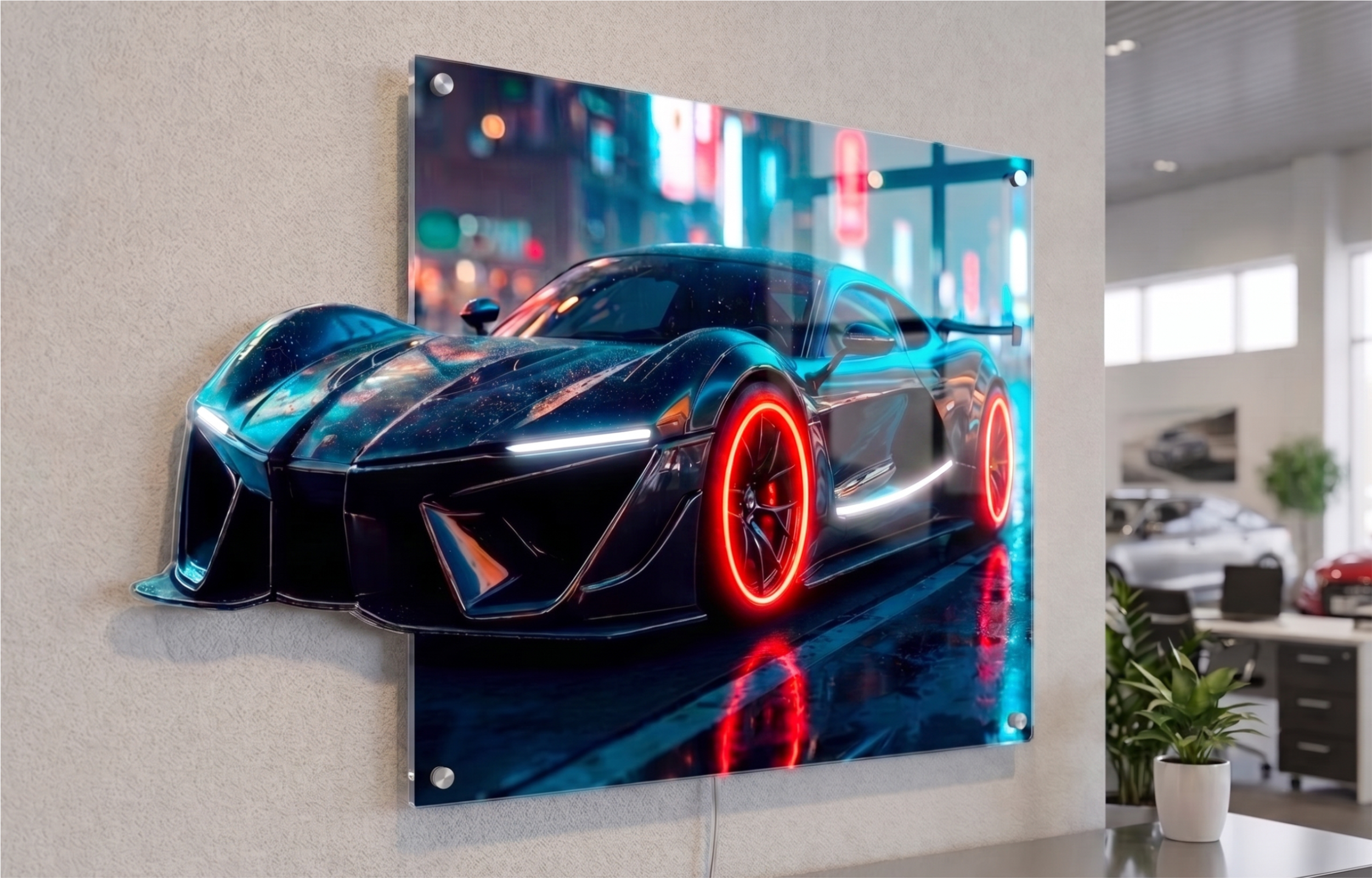 NeonArt Cyberpunk Hypercar Night Drive LED 87x58cm
