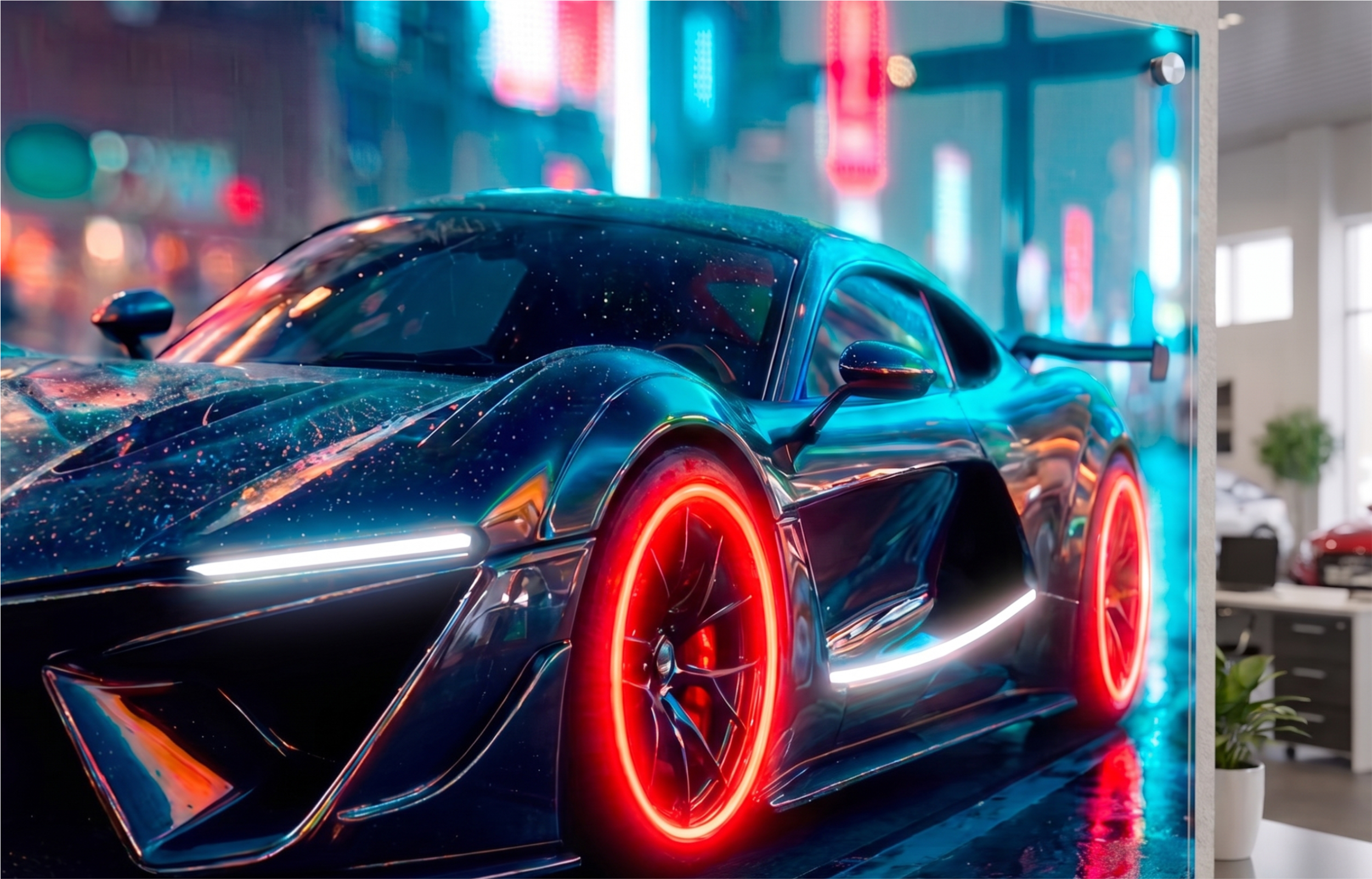 NeonArt Cyberpunk Hypercar Night Drive LED 87x58cm